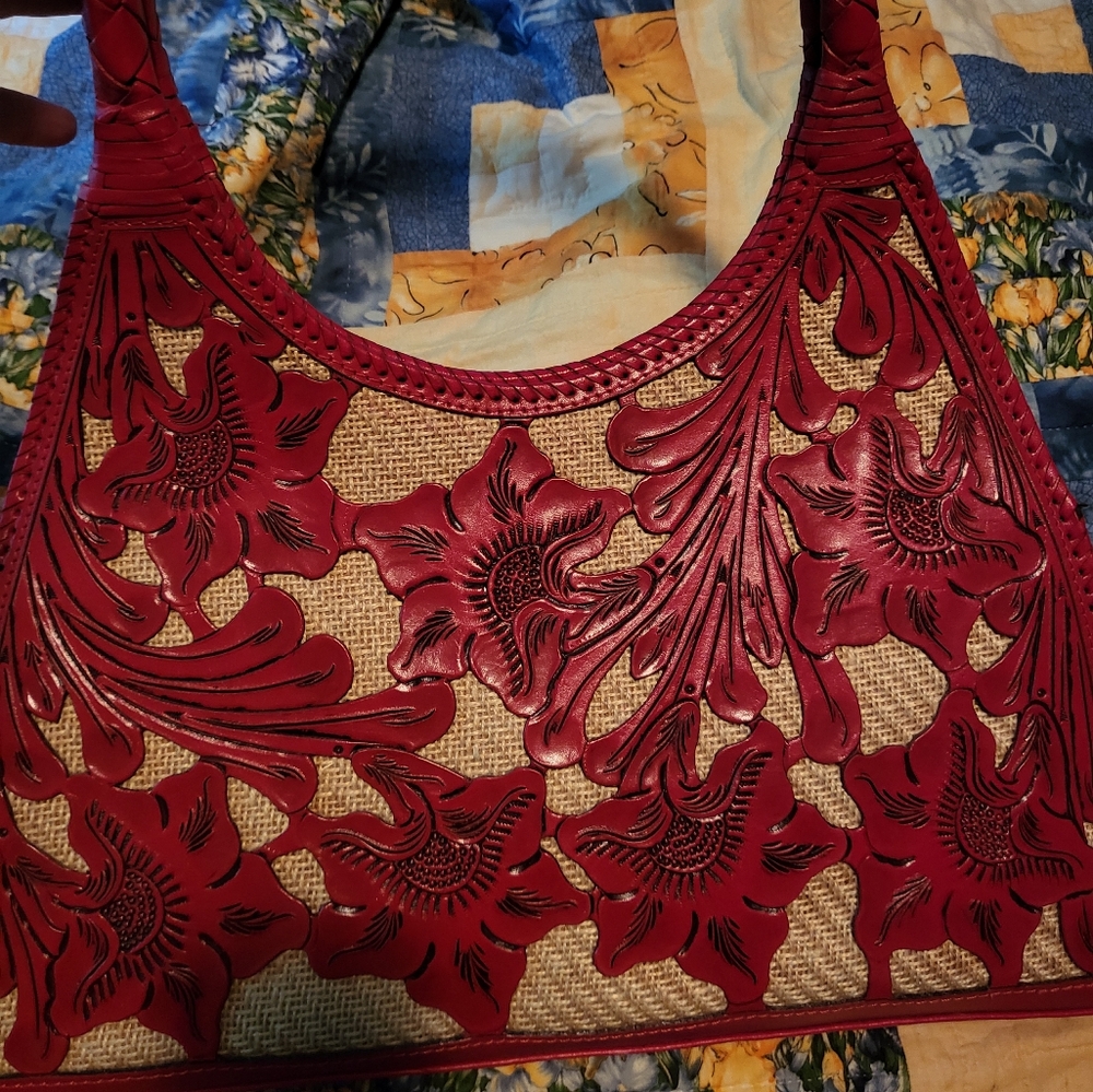 Red leather large handbag